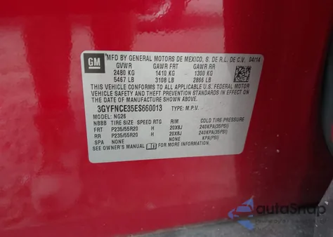 2014 Cadillac Srx Performance Collection из США, поврежденный, VIN 3GYFNCE35ES660013